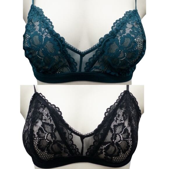 SAVAGE X FENTY Bralettes X 2 Black Teal Lace Women's Medium - Picture 1 of 5